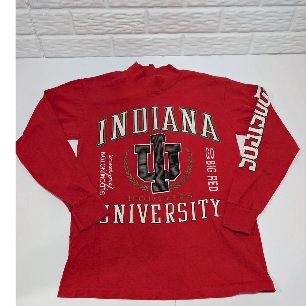 Vintage Indiana University Hoosiers Miller Mock Neck Long Sleeve Shirt Red Med